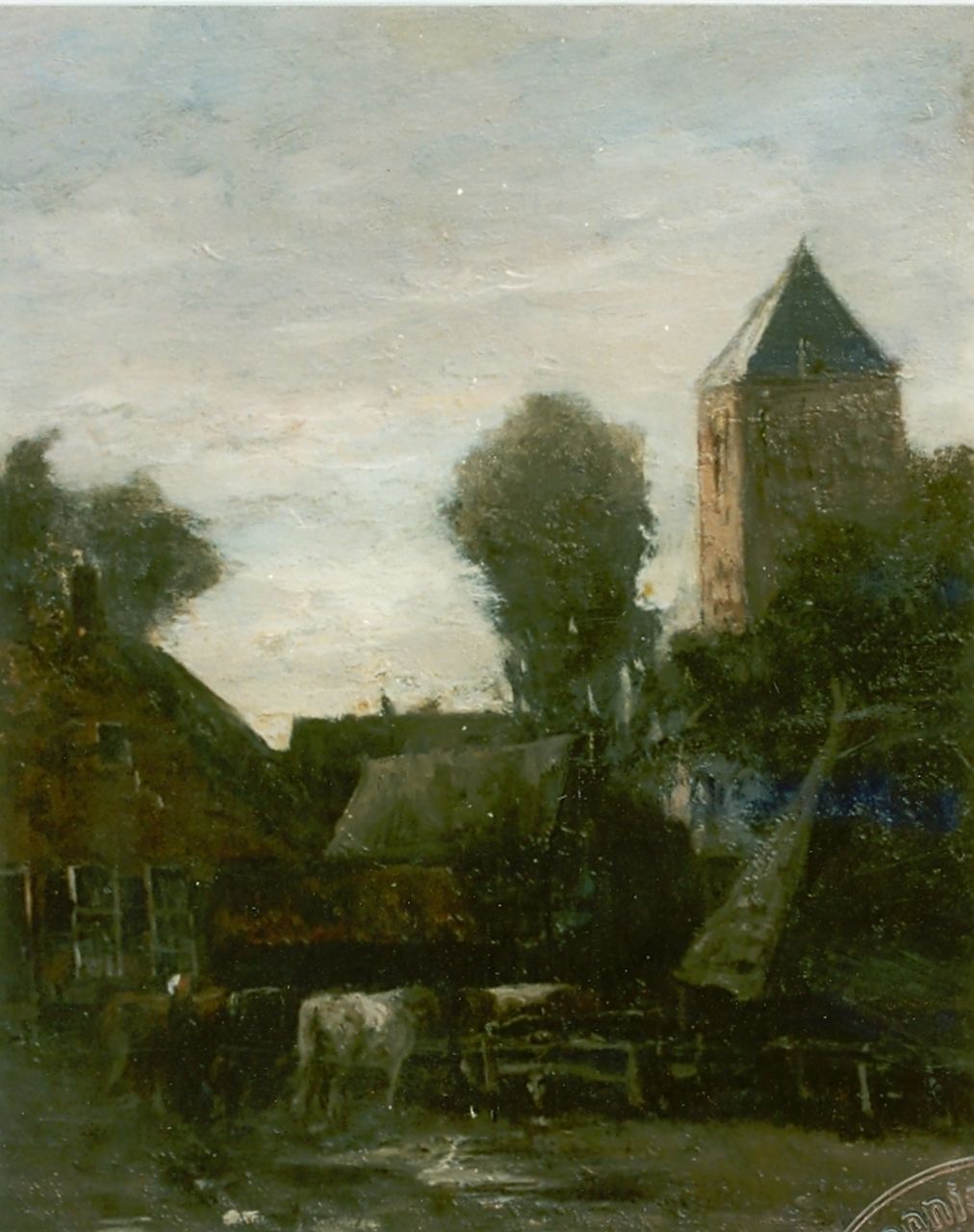 Mesdag H.W.  | Hendrik Willem Mesdag, A village, oil on panel 31.7 x 25.4 cm