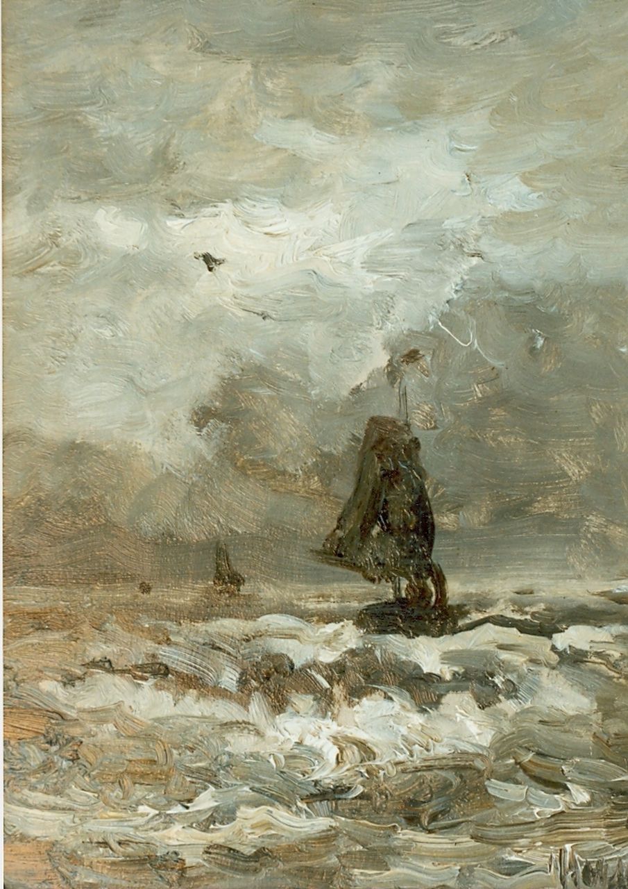 Mesdag H.W.  | Hendrik Willem Mesdag, Shipping at sea, oil on panel 23.6 x 18.0 cm, signed l.r.