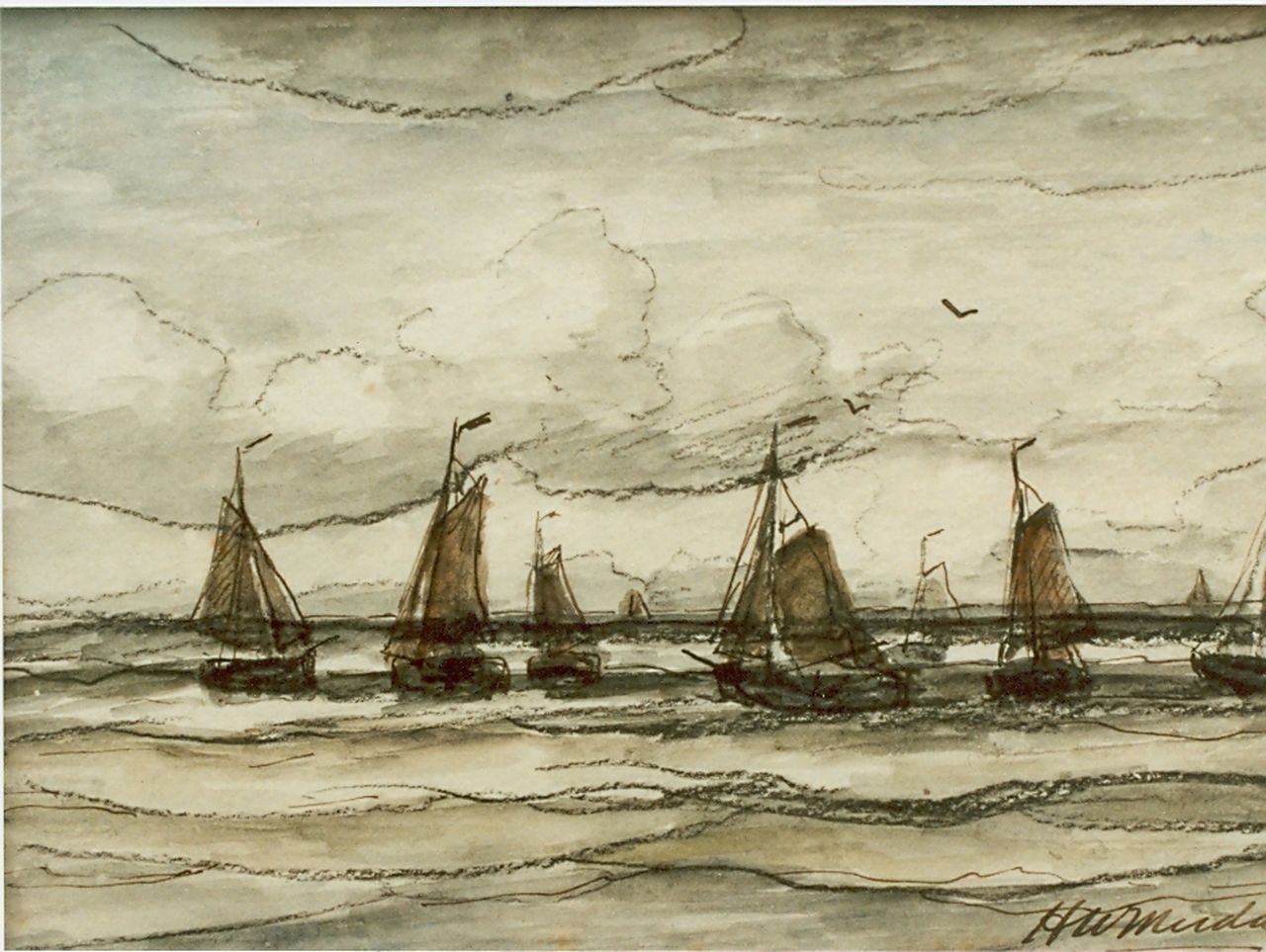 Mesdag H.W.  | Hendrik Willem Mesdag, Sailing boats in full sail, watercolour on paper 13.6 x 19.6 cm, signed l.r.