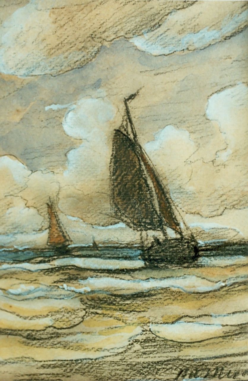 Mesdag H.W.  | Hendrik Willem Mesdag, Boats at sea, mixed media on paper 15.5 x 20.0 cm, signed l.r.