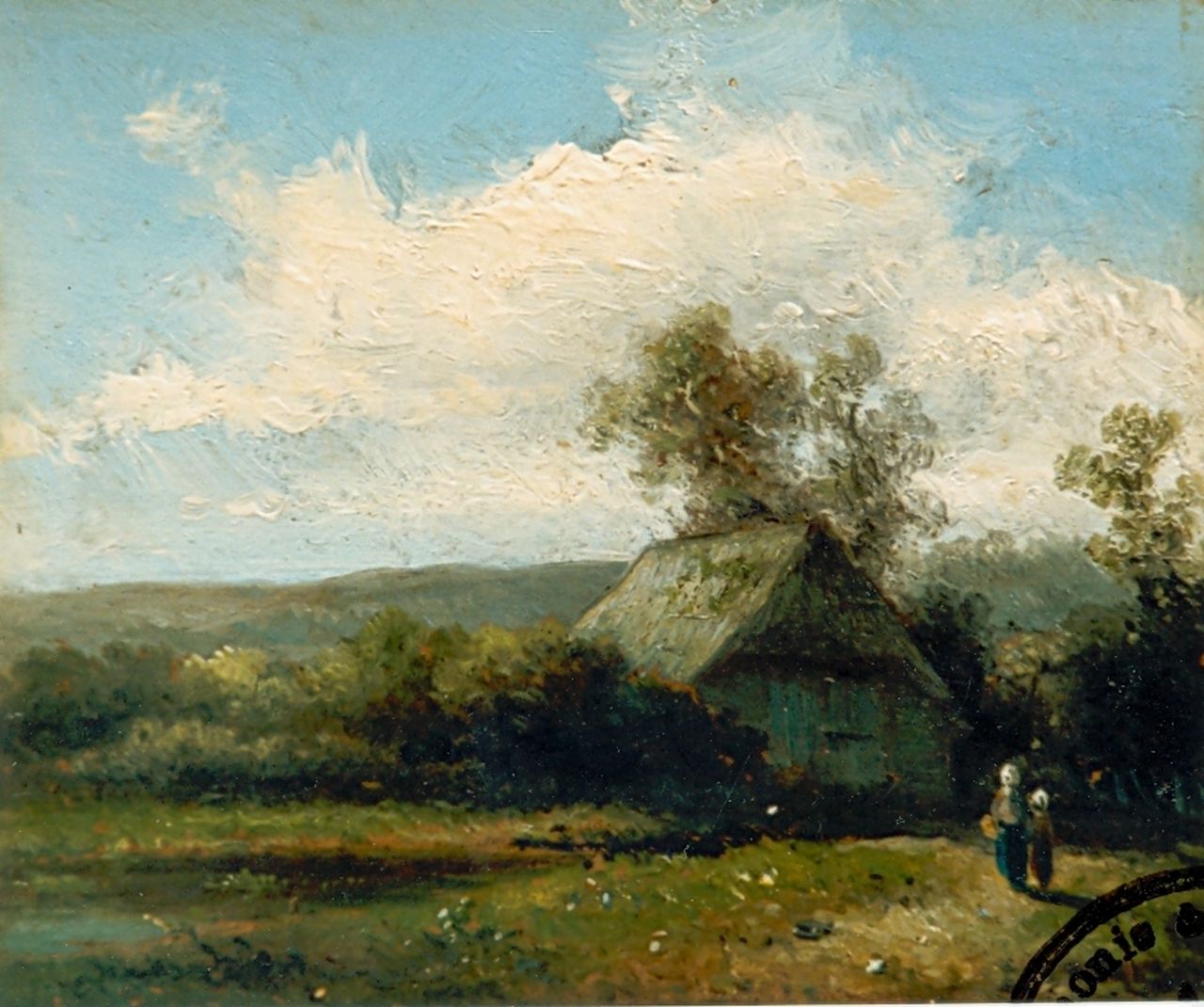 Meiners C.H.  | Claas Hendrik Meiners, Figures in a landscape, oil on panel 12.9 x 15.3 cm