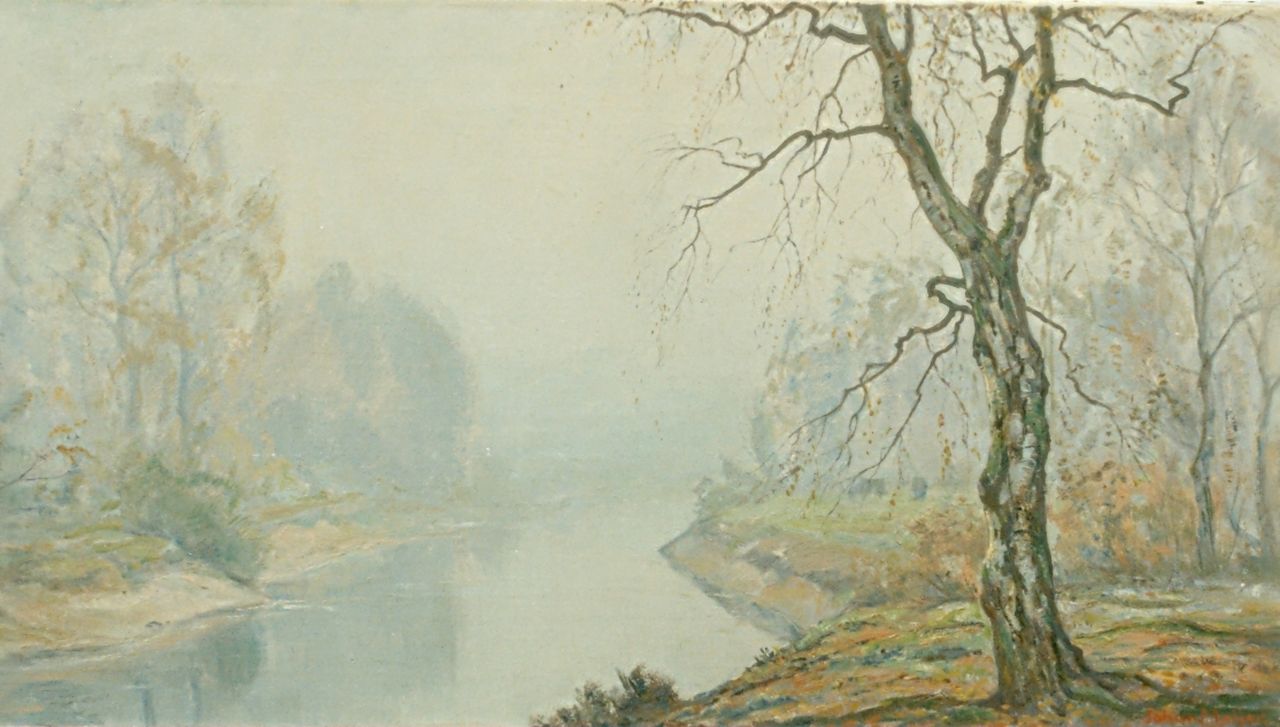 Meijer J.  | Johannes 'Johan' Meijer, Autumn morning, oil on canvas 44.3 x 84.0 cm, signed l.r.