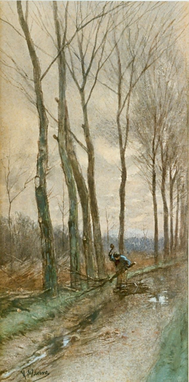 Mauve A.  | Anthonij 'Anton' Mauve, Gathering wood, watercolour on paper 30.5 x 15.2 cm, signed l.l.