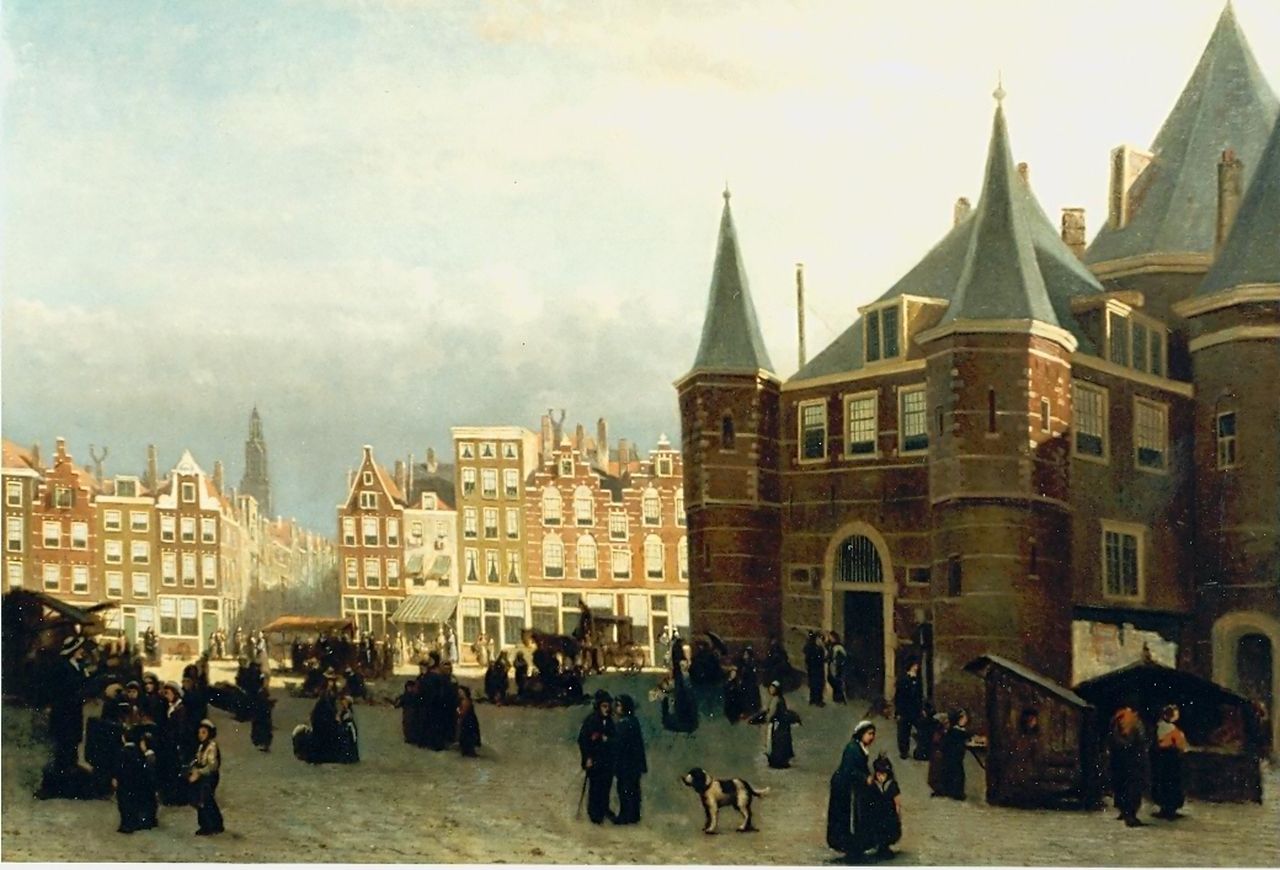 Hulk sr. J.F.  | Johannes Frederik Hulk sr., View of the 'Waag', Amsterdam, oil on canvas 64.5 x 89.5 cm, signed l.r.