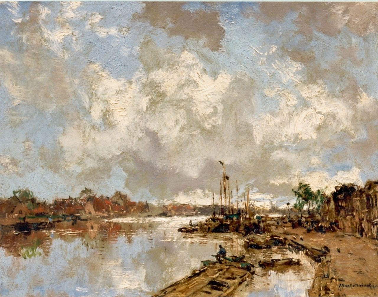 Mastenbroek J.H. van | Johan Hendrik van Mastenbroek, A river landscape, oil on canvas 26.5 x 34.0 cm, signed l.r. and dated 1919