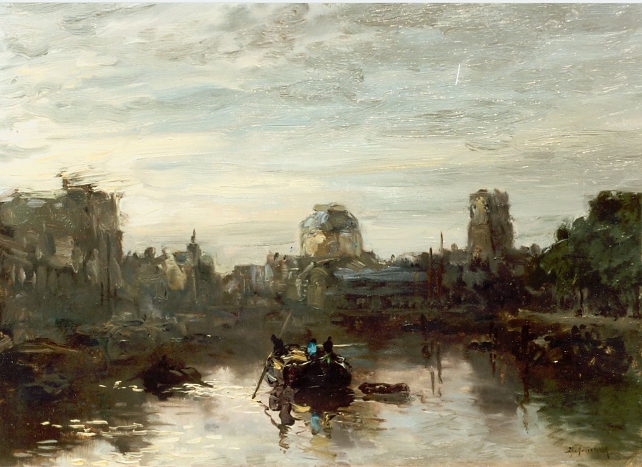 Mastenbroek J.H. van | Johan Hendrik van Mastenbroek, Rotterdam at dusk, oil on canvas 37.0 x 51.0 cm, signed l.r.