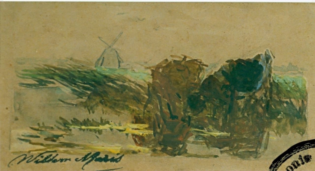 Maris W.  | Willem Maris, Cows in a meadow, 10.6 x 18.6 cm, signed l.l.
