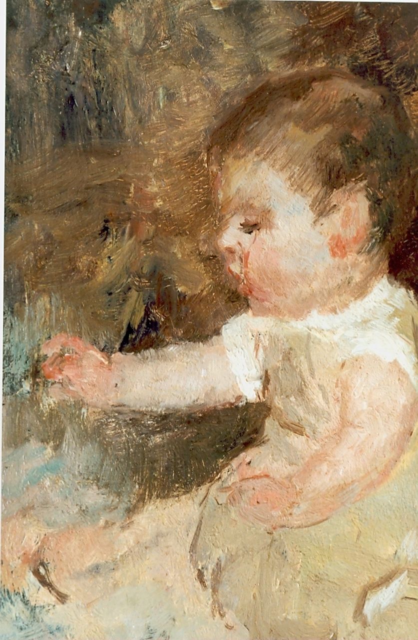 Maris J.H.  | Jacobus Hendricus 'Jacob' Maris, A baby, oil on panel 25.0 x 17.7 cm, signed l.r.