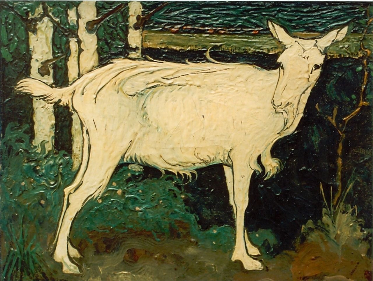 Mankes J.  | Jan Mankes, Goat, oil on canvas 15.0 x 18.8 cm, signed l.r.