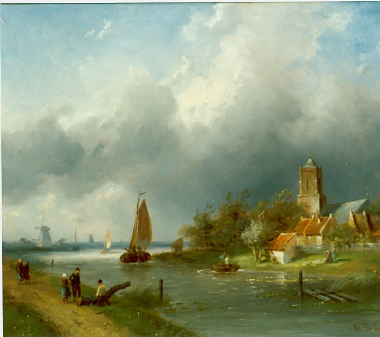 Leickert C.H.J.  | 'Charles' Henri Joseph Leickert, A river landscape, oil on canvas 33.2 x 38.9 cm, signed l.r.