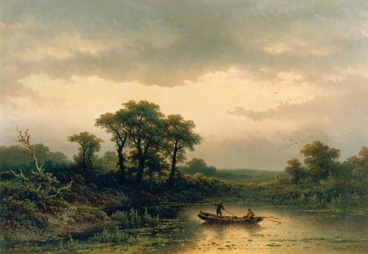 Hilverdink J.  | Johannes Hilverdink, A moonlit river landscape, oil on canvas 66.0 x 95.0 cm, signed l.l. and dated 1884