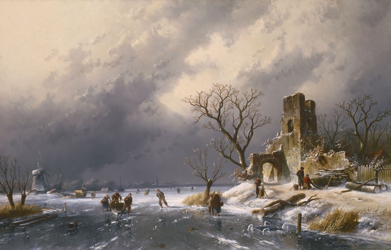 Leickert C.H.J.  | 'Charles' Henri Joseph Leickert, Winter fun, oil on canvas 62.7 x 98.5 cm, signed l.r.