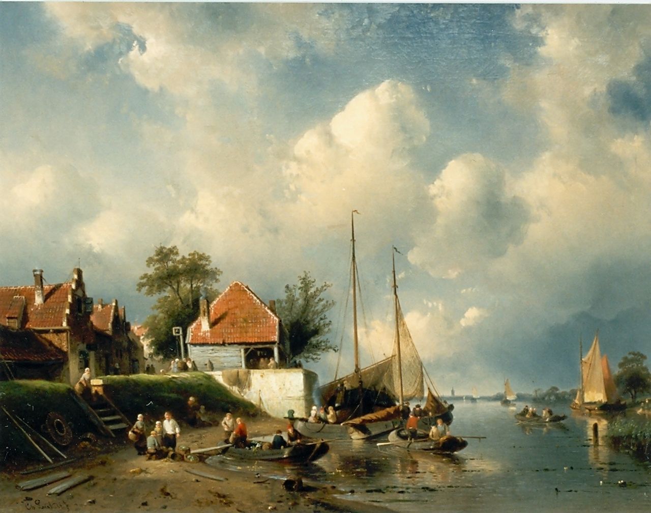 Leickert C.H.J.  | 'Charles' Henri Joseph Leickert, A river landscape, oil on canvas 55.6 x 74.3 cm, signed l.l.