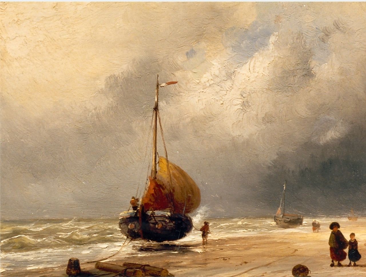 Leickert C.H.J.  | 'Charles' Henri Joseph Leickert, Beached boats, oil on panel 20.6 x 27.1 cm, signed l.r.