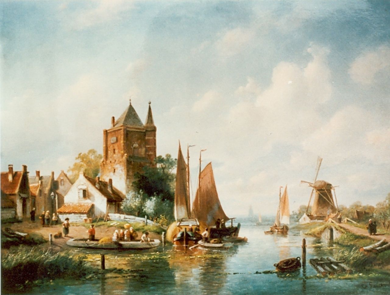 Leickert C.H.J.  | 'Charles' Henri Joseph Leickert, A river landscape in summer, oil on panel 52.2 x 70.5 cm, signed l.r.