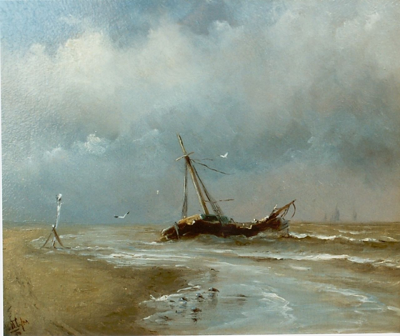 Laan G. van der | Gerard van der Laan, Shipwreck, oil on panel 15.0 x 17.7 cm, signed l.l. and dated '80