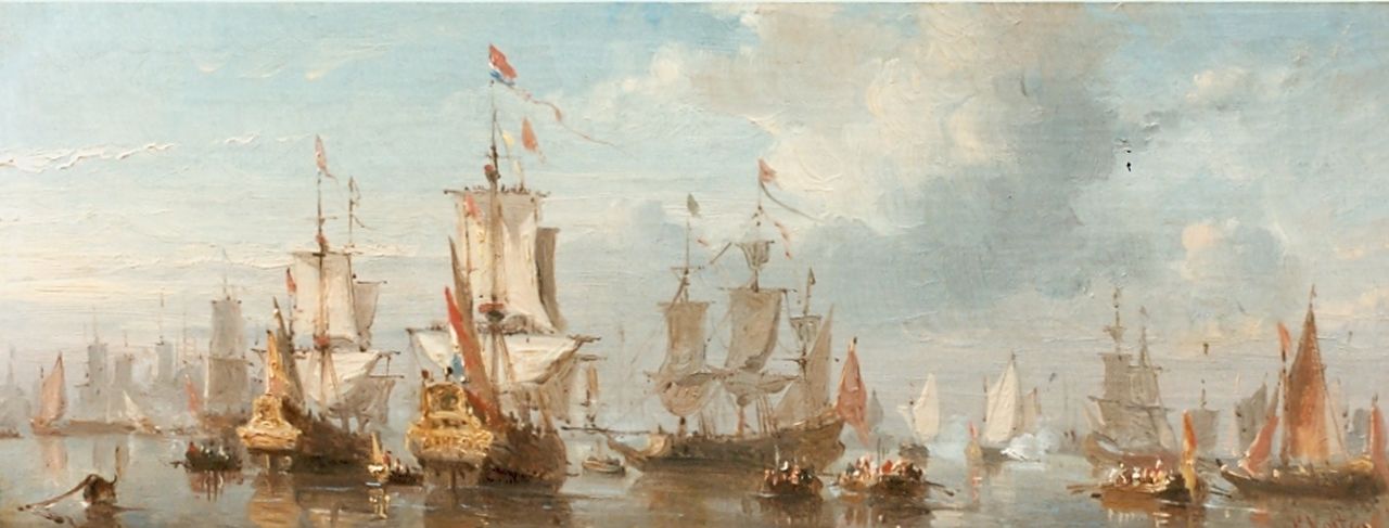 Koster E.  | Everhardus Koster, Naval battle, oil on canvas 13.5 x 19.5 cm, signed l.r.