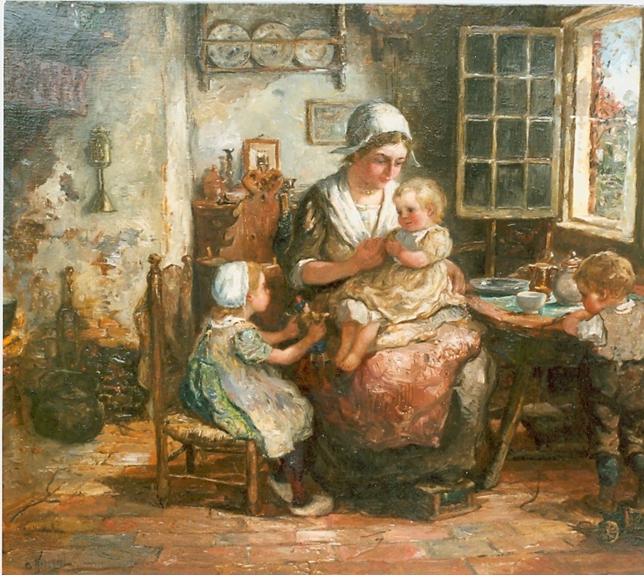 Koppenol C.  | Cornelis 'Kees' Koppenol, Dinner time, oil on canvas 45.4 x 55.3 cm, signed l.l.