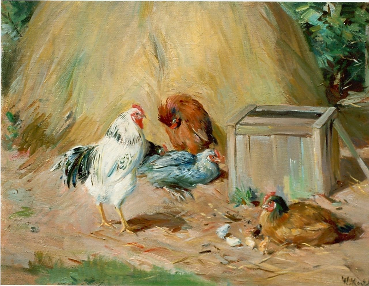 Korteling W.  | Willem Korteling, Chickens on a yard, oil on canvas 30.7 x 40.2 cm, signed l.r.