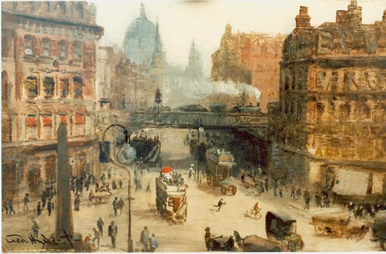 Hyde-Pownall G.  | George Hyde-Pownall, 'Ludgate Circus', oil on panel 15.2 x 23.5 cm, signed l.l.