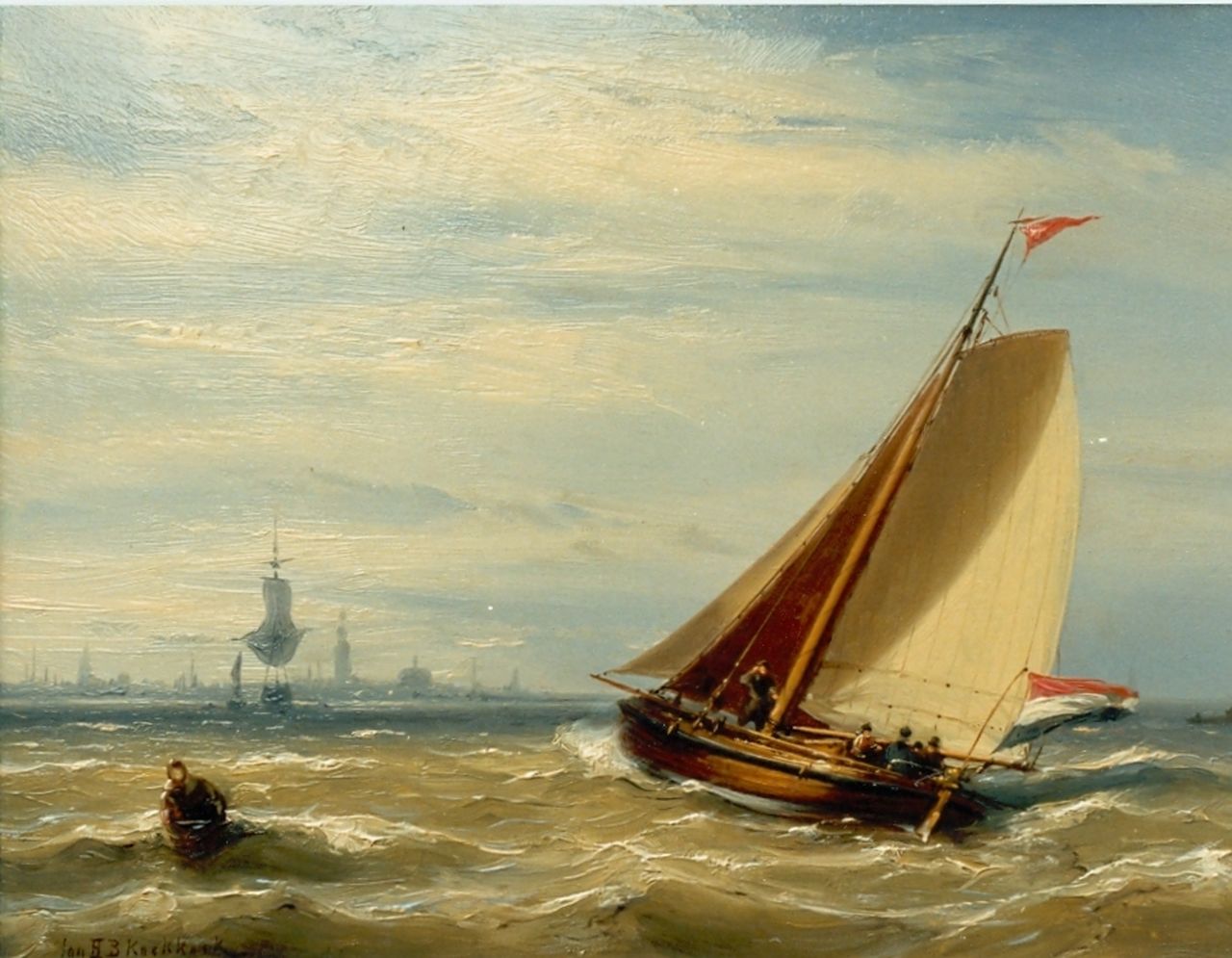 Koekkoek J.H.B.  | Johannes Hermanus Barend 'Jan H.B.' Koekkoek, Shipping, the Zuiderzee, oil on panel 20.8 x 27.6 cm, signed l.l.
