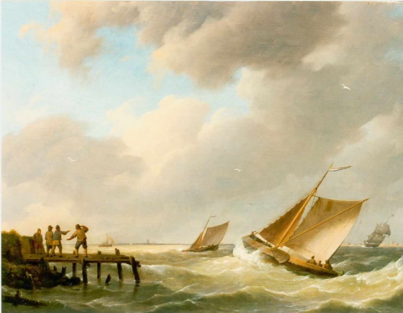 Koekkoek J.H.  | Johannes Hermanus Koekkoek, Sailing boats in choppy waters, oil on panel 20.9 x 29.8 cm, signed l.l.