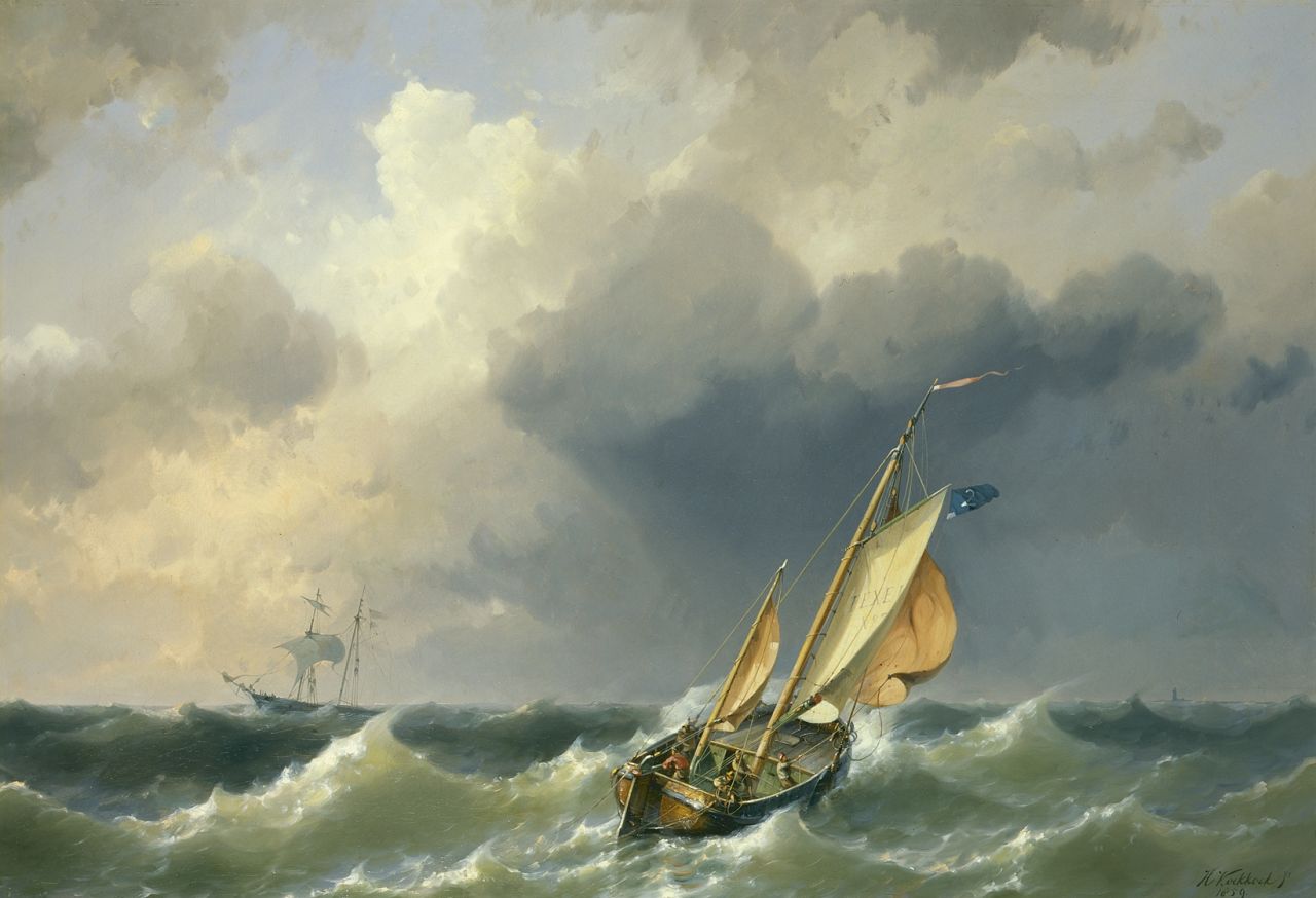 Koekkoek jr. H.  | Hermanus Koekkoek jr., A sailing vessel at sea with Texel in the distance, oil on canvas 65.2 x 94.7 cm, signed l.r. and dated 1859