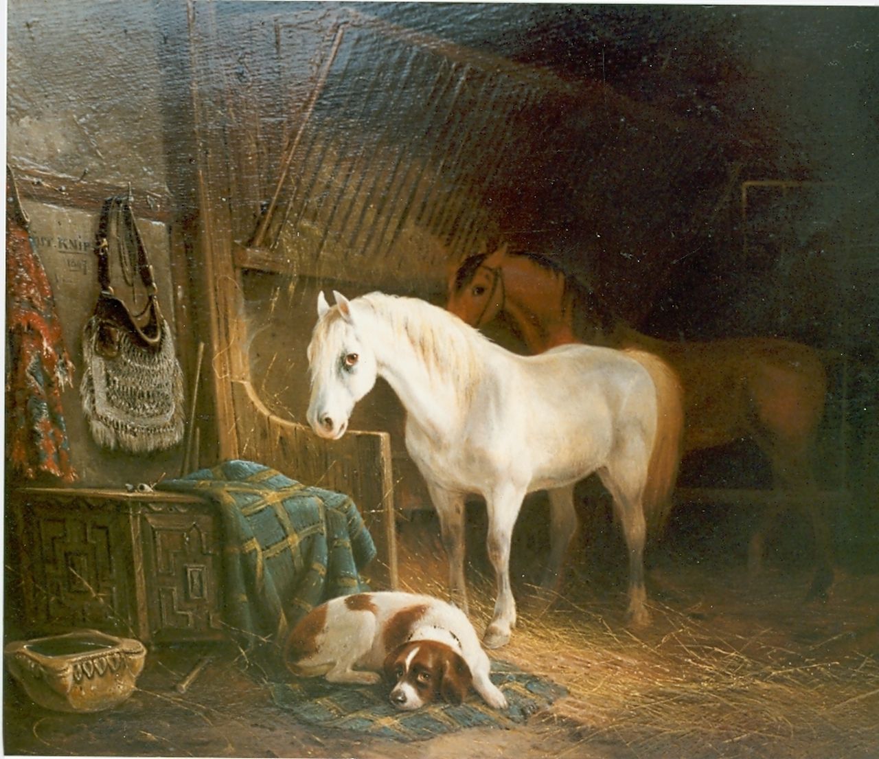 Knip A.  | Augustus 'August' Knip, Stable mates, oil on panel 34.7 x 40.5 cm, signed u.l.