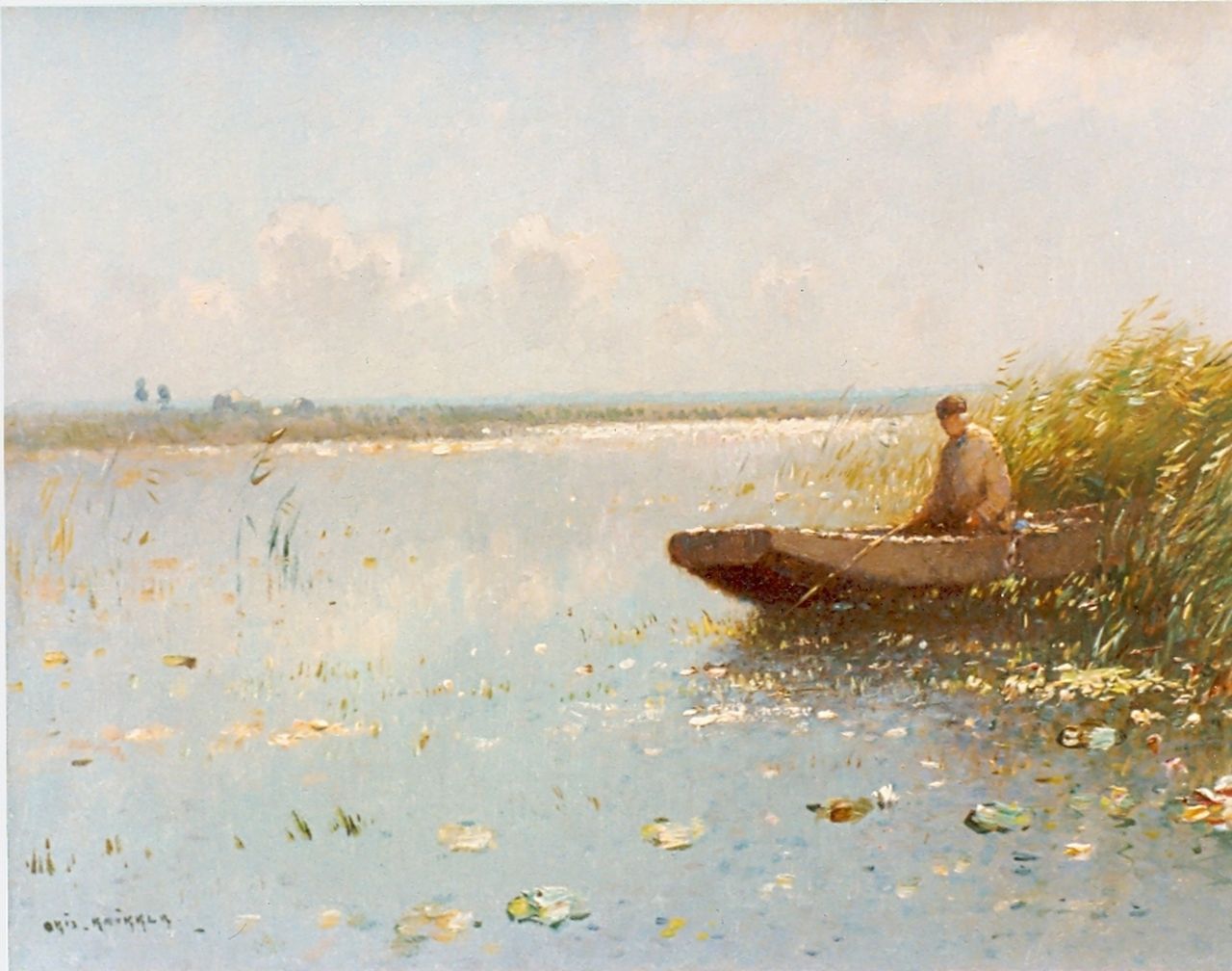 Knikker A.  | Aris Knikker, An angler, oil on panel 29.0 x 40.0 cm, signed l.l.