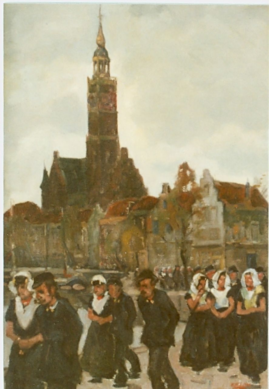 Noltee B.C.  | Bernardus Cornelis 'Cor' Noltee, Church attendance, Veere, oil on canvas 50.0 x 35.0 cm, signed l.r.