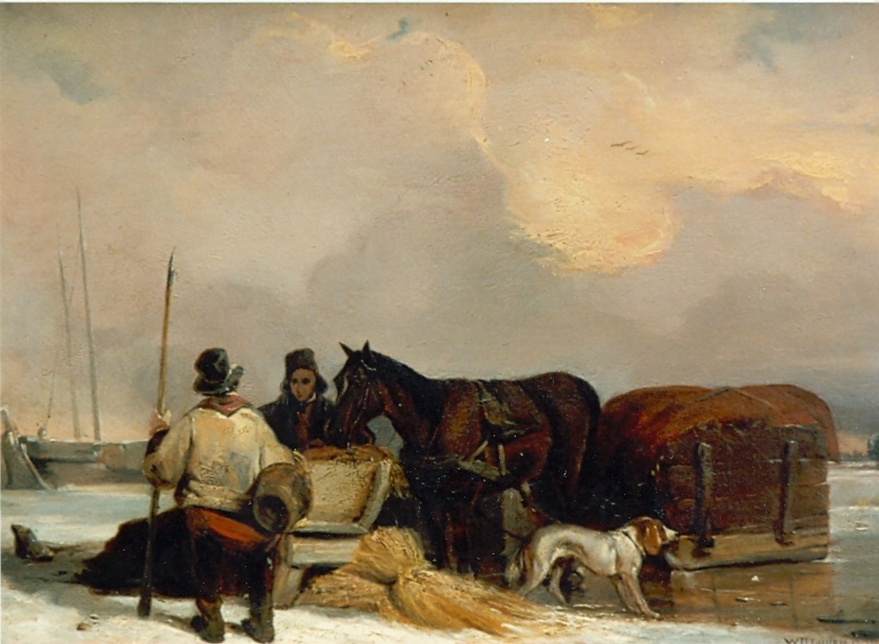 Nuijen W.J.J.  | Wijnandus Johannes Josephus 'Wijnand' Nuijen, Figures in a winter landscape, oil on canvas, signed l.r.