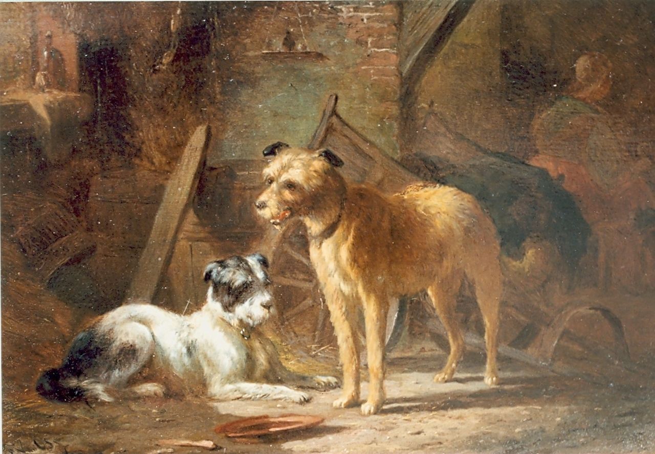 Os P.F. van | Pieter Frederik van Os, Two dogs, oil on panel 18.9 x 27.0 cm, signed l.l.