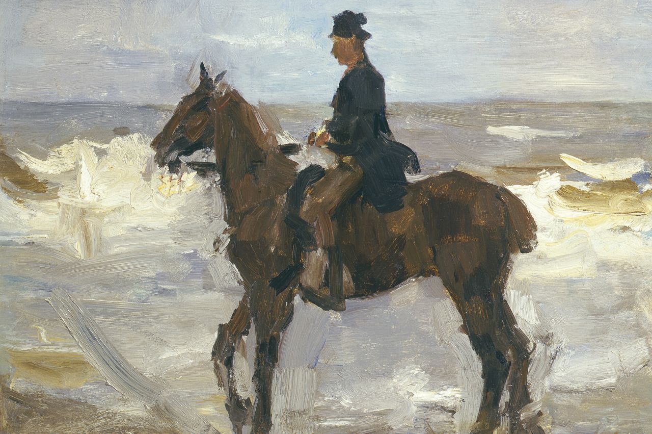 Israels I.L.  | 'Isaac' Lazarus Israels, Rider on the beach, oil on canvas laid down on panel 37.4 x 55.5 cm