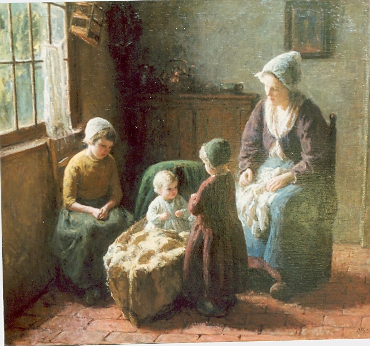 Pothast B.J.C.  | 'Bernard' Jean Corneille Pothast, Interior with mother and children, oil on canvas 71.0 x 81.5 cm, signed l.r.