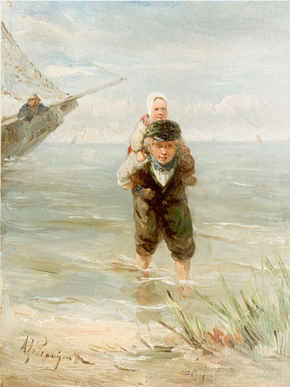 Prooijen A.J. van | Albert Jurardus van Prooijen, Paddling, oil on panel 23.0 x 18.0 cm, signed l.r.