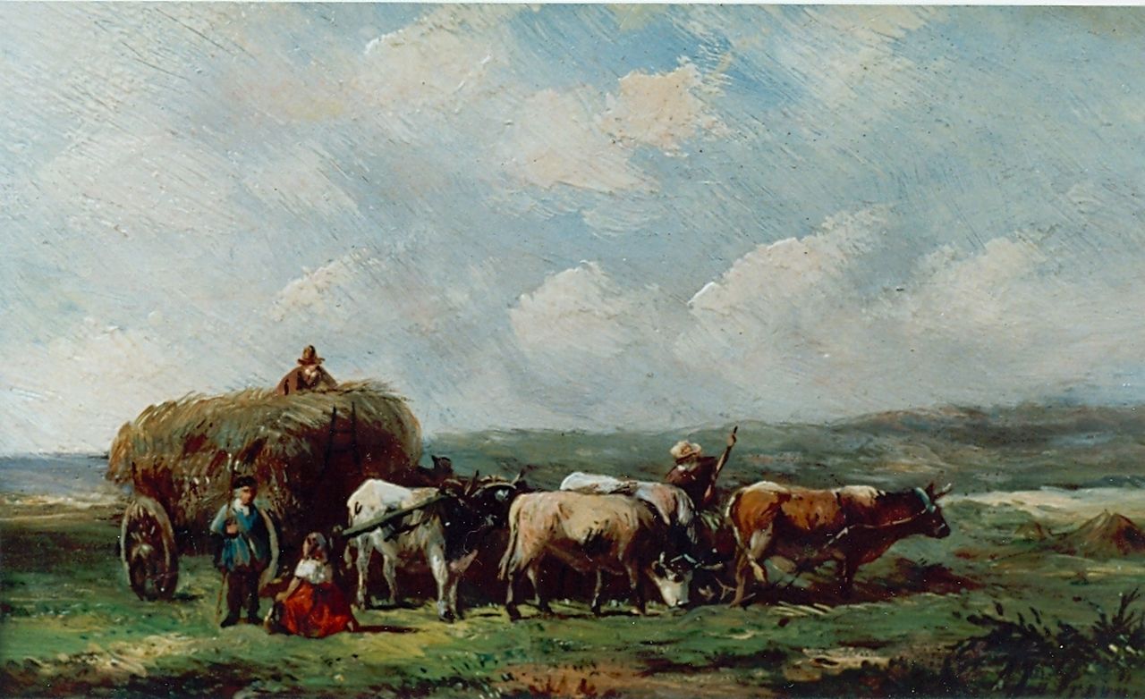 Prooijen A.J. van | Albert Jurardus van Prooijen, The hay harvest, oil on panel 12.7 x 20.0 cm, signed l.r.
