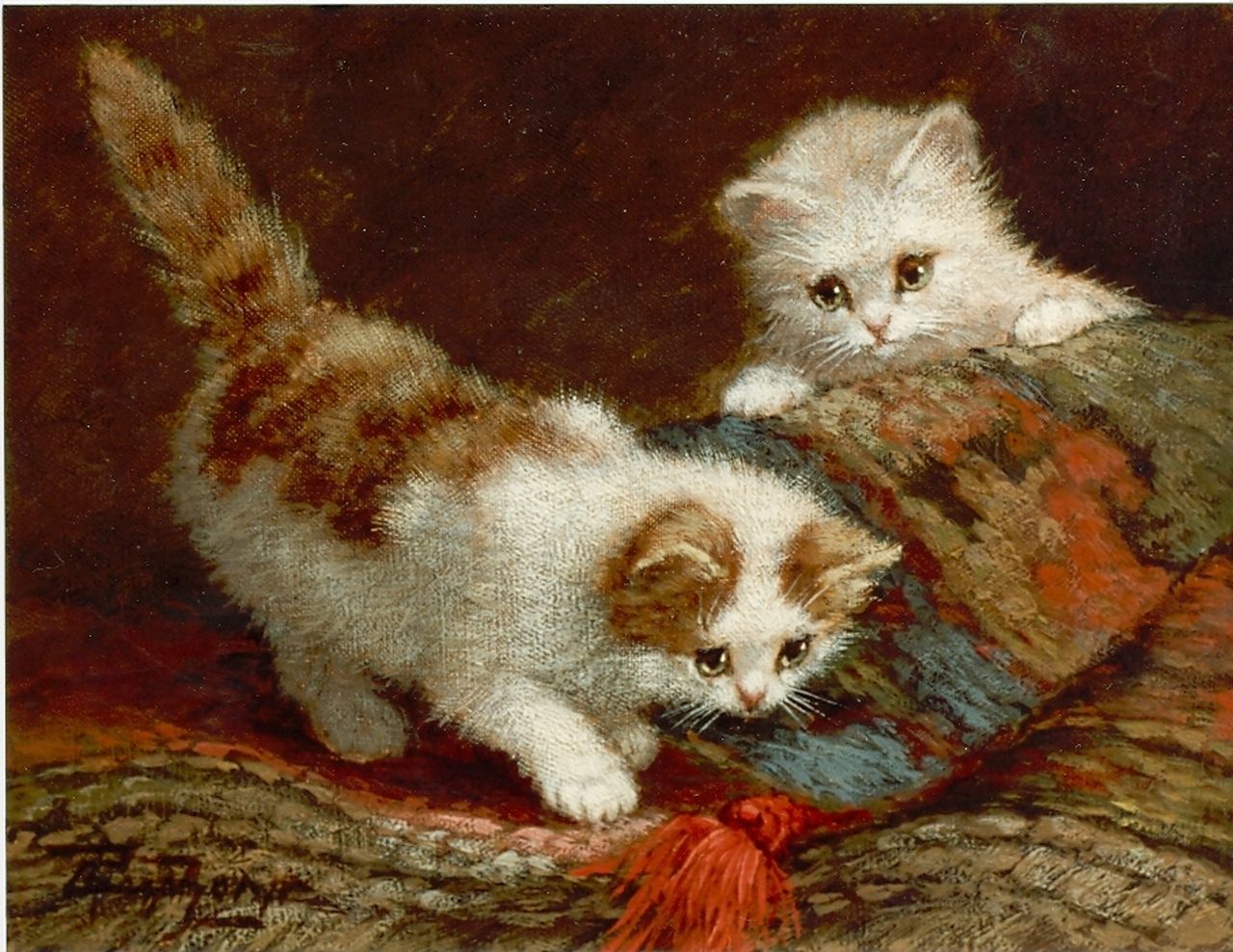 Raaphorst C.  | Cornelis Raaphorst, Kittens, oil on canvas 19.0 x 25.0 cm, signed l.l.