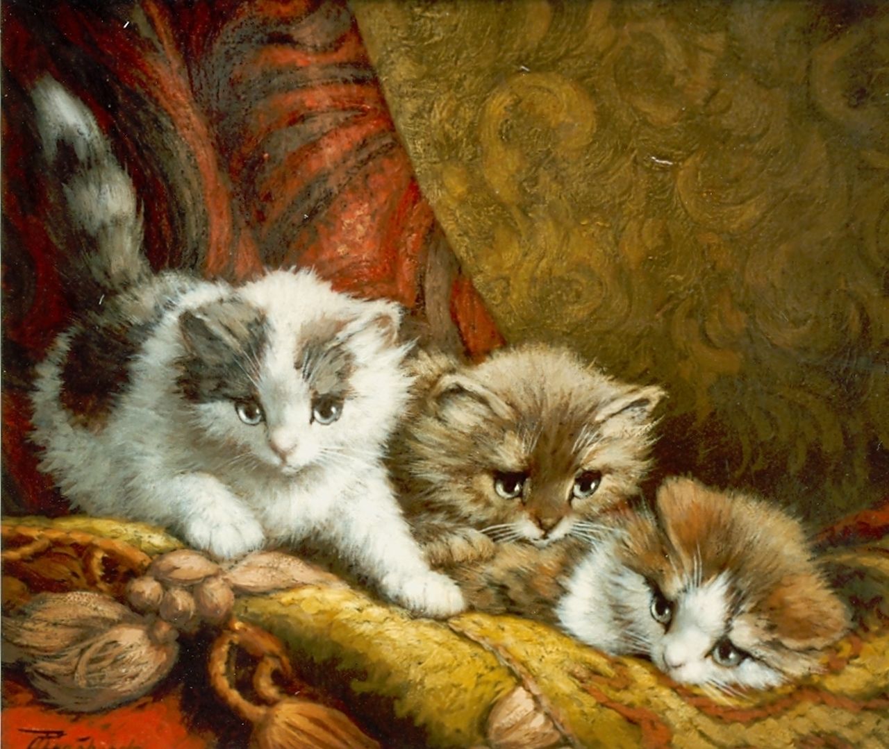 Raaphorst C.  | Cornelis Raaphorst, Three kittens, oil on canvas 24.3 x 30.3 cm, signed l.l.