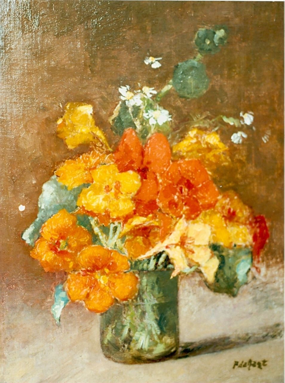 Regt P. de | Pieter 'Piet' de Regt, Flower still life, oil on canvas laid down on panel 35.5 x 26.5 cm, signed l.r.