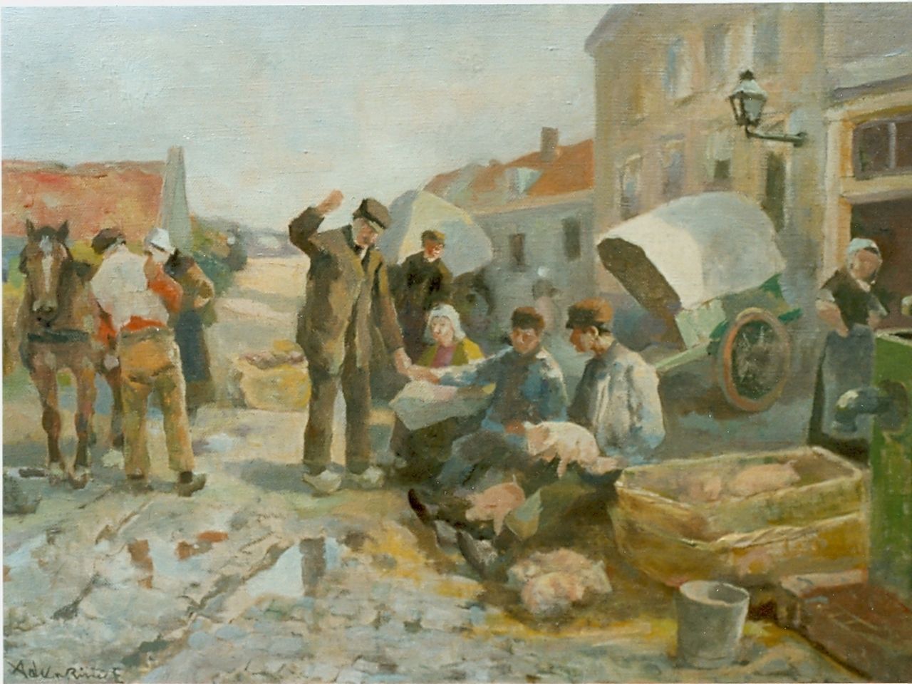 Rivière A.P. de la | Adrianus Philippus 'Adriaan' de la Rivière, Market day, oil on canvas 35.0 x 50.0 cm, signed l.l.