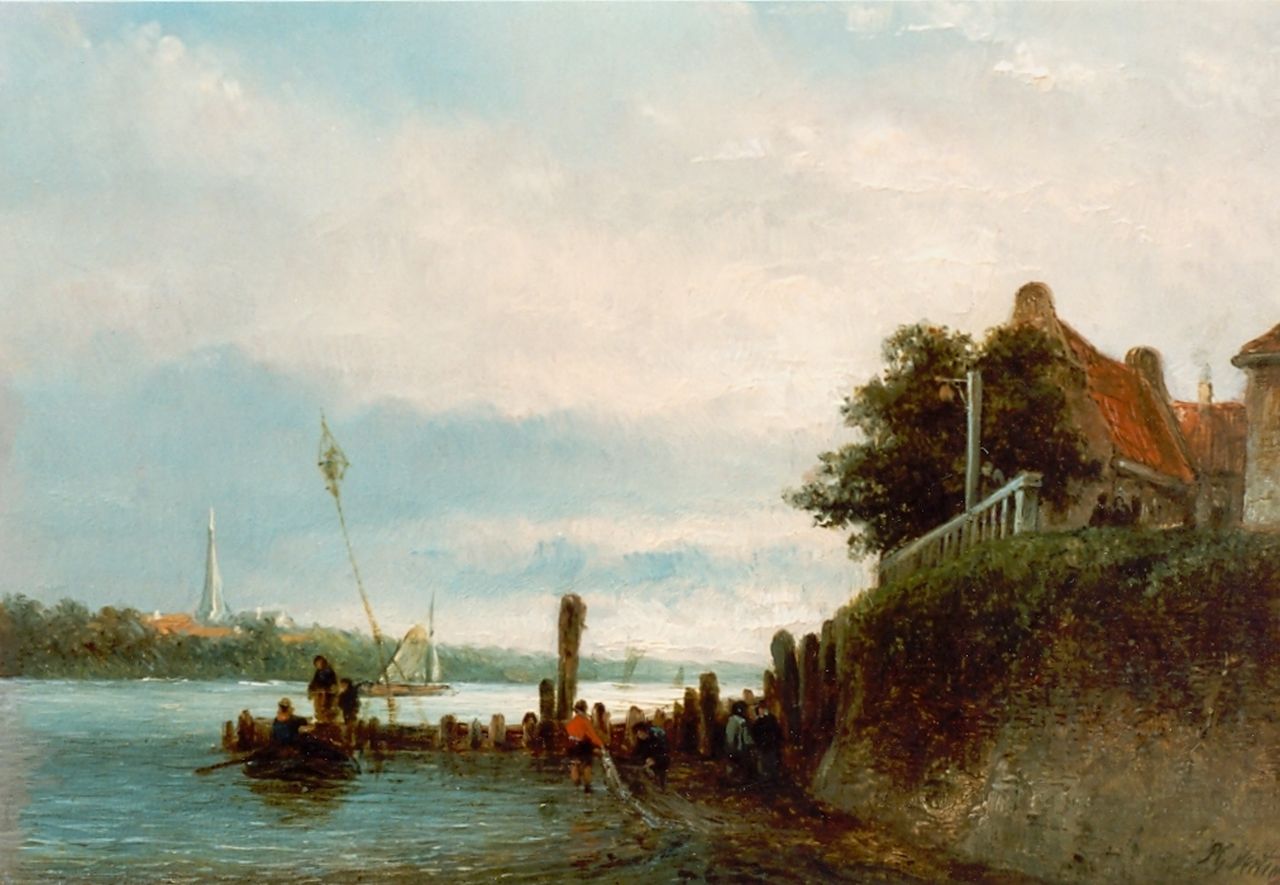 Vertin P.G.  | Petrus Gerardus Vertin, A river landscape, oil on panel 15.0 x 22.0 cm