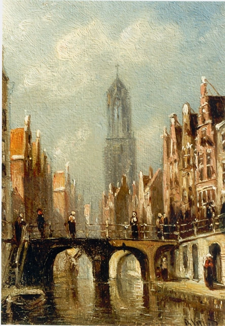 Vertin P.G.  | Petrus Gerardus Vertin, A town view with the Dom of Utrecht, oil on panel 11.8 x 8.3 cm, signed l.r.