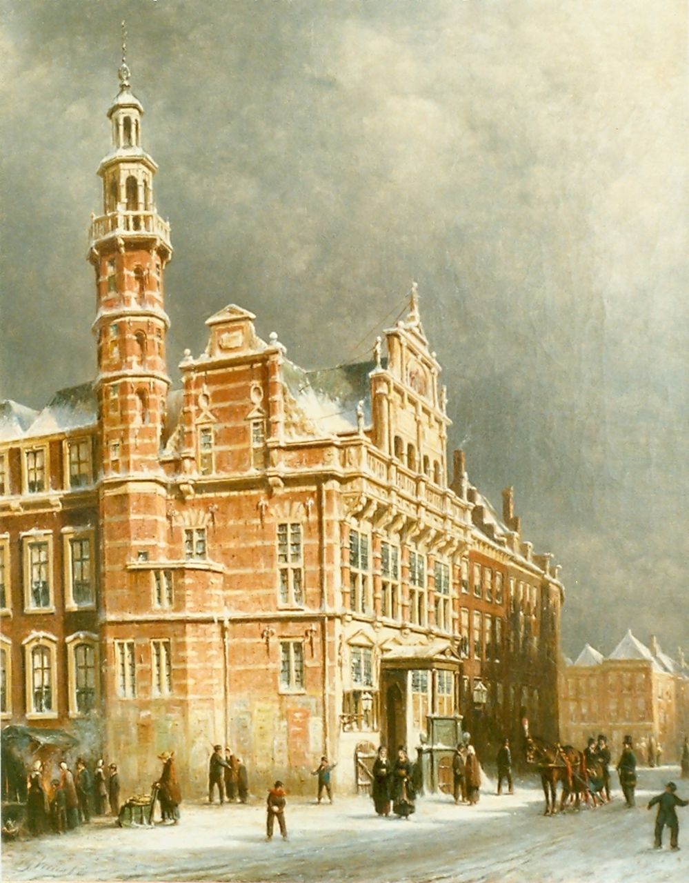 Vertin P.G.  | Petrus Gerardus Vertin, Townhall in winter, The Hague, oil on canvas 62.5 x 50.5 cm, signed l.l. and dated '80