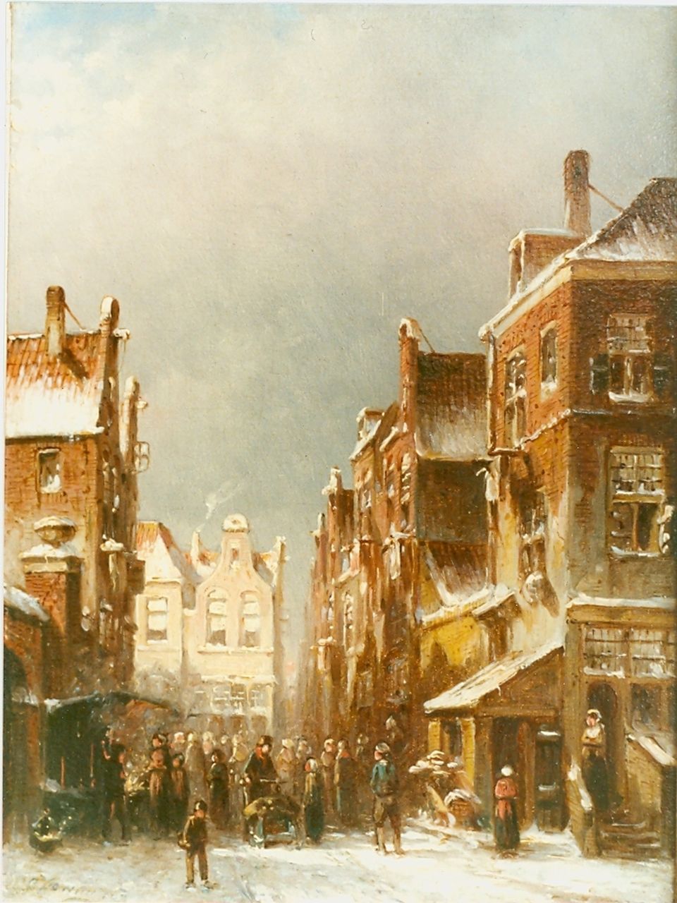 Vertin P.G.  | Petrus Gerardus Vertin, A town in winter, oil on panel 24.6 x 18.4 cm, signed l.l.