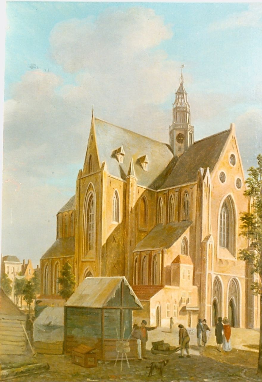 Hove B.J. van | Bartholomeus Johannes 'Bart' van Hove, A view of the St. Bavo Church, Haarlem, oil on panel 29.1 x 22.7 cm