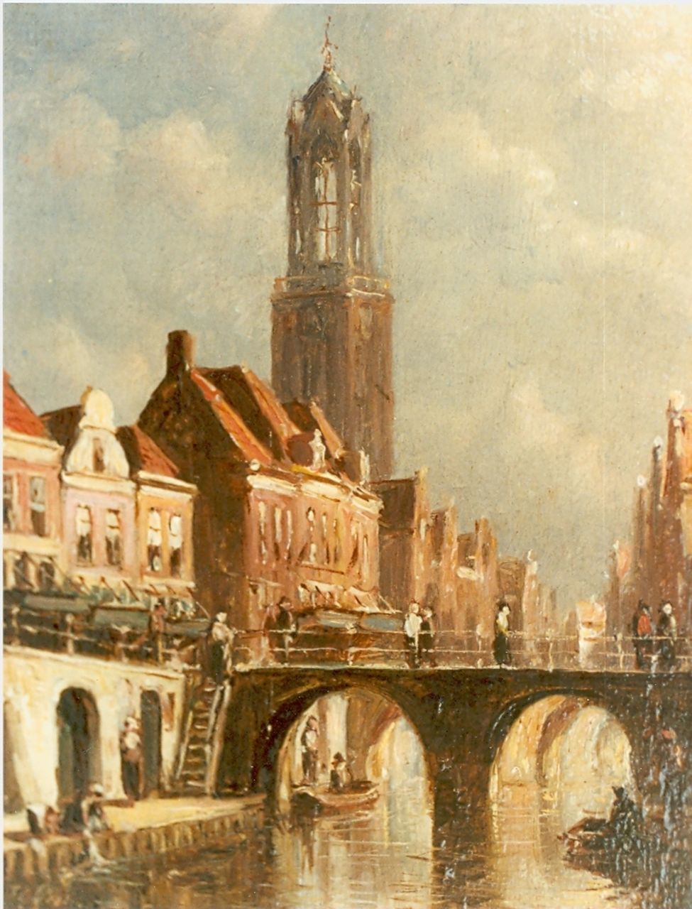 Vertin P.G.  | Petrus Gerardus Vertin, A view of a Dutch town, oil on panel 13.0 x 10.1 cm, signed l.l.