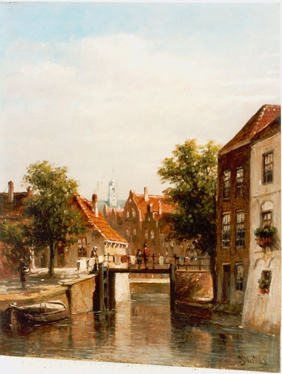 Vertin P.G.  | Petrus Gerardus Vertin, A canal in summer, oil on panel 23.3 x 18.7 cm, signed l.r.