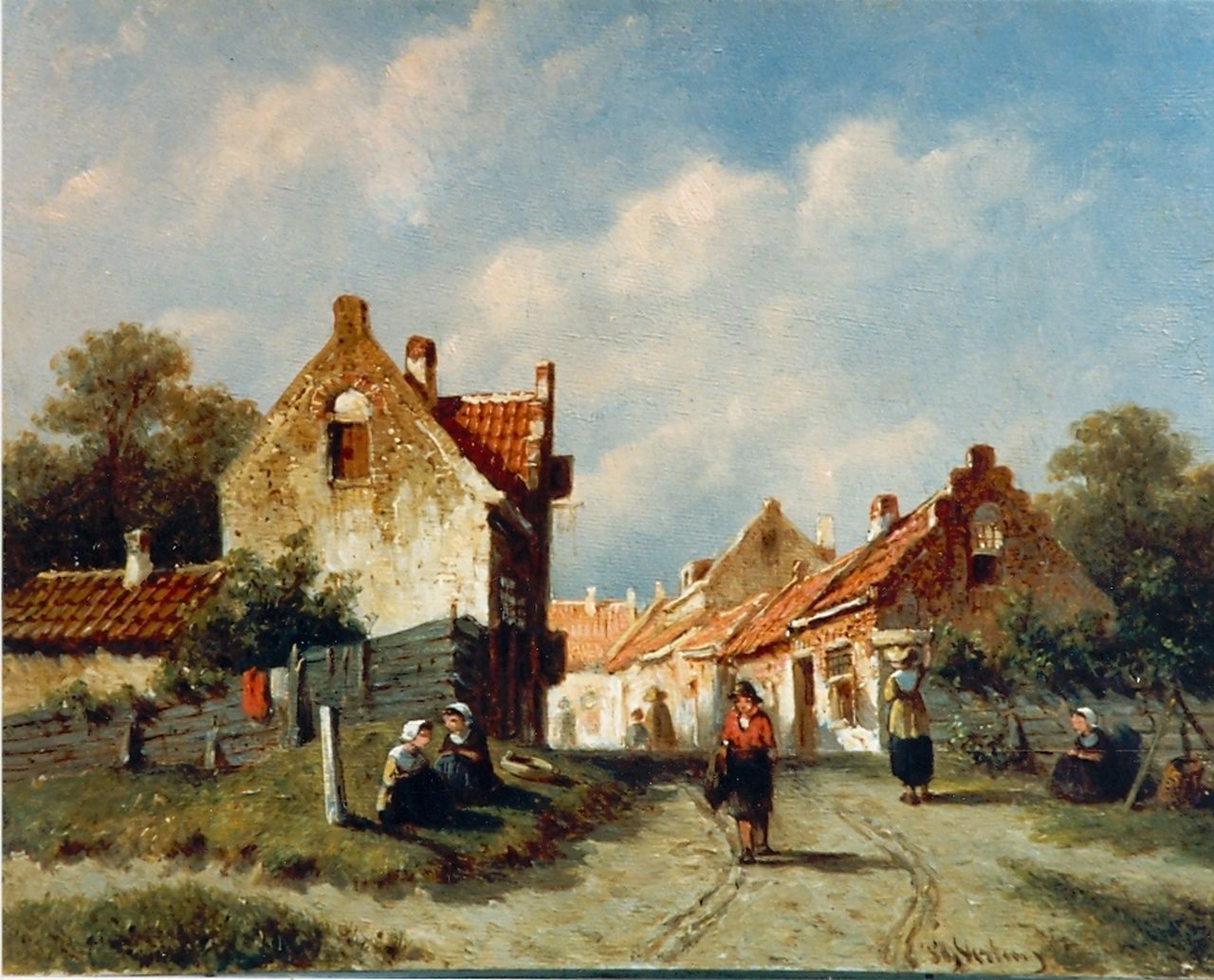 Vertin P.G.  | Petrus Gerardus Vertin, A sunlit town, oil on panel 14.9 x 19.0 cm, signed l.r.
