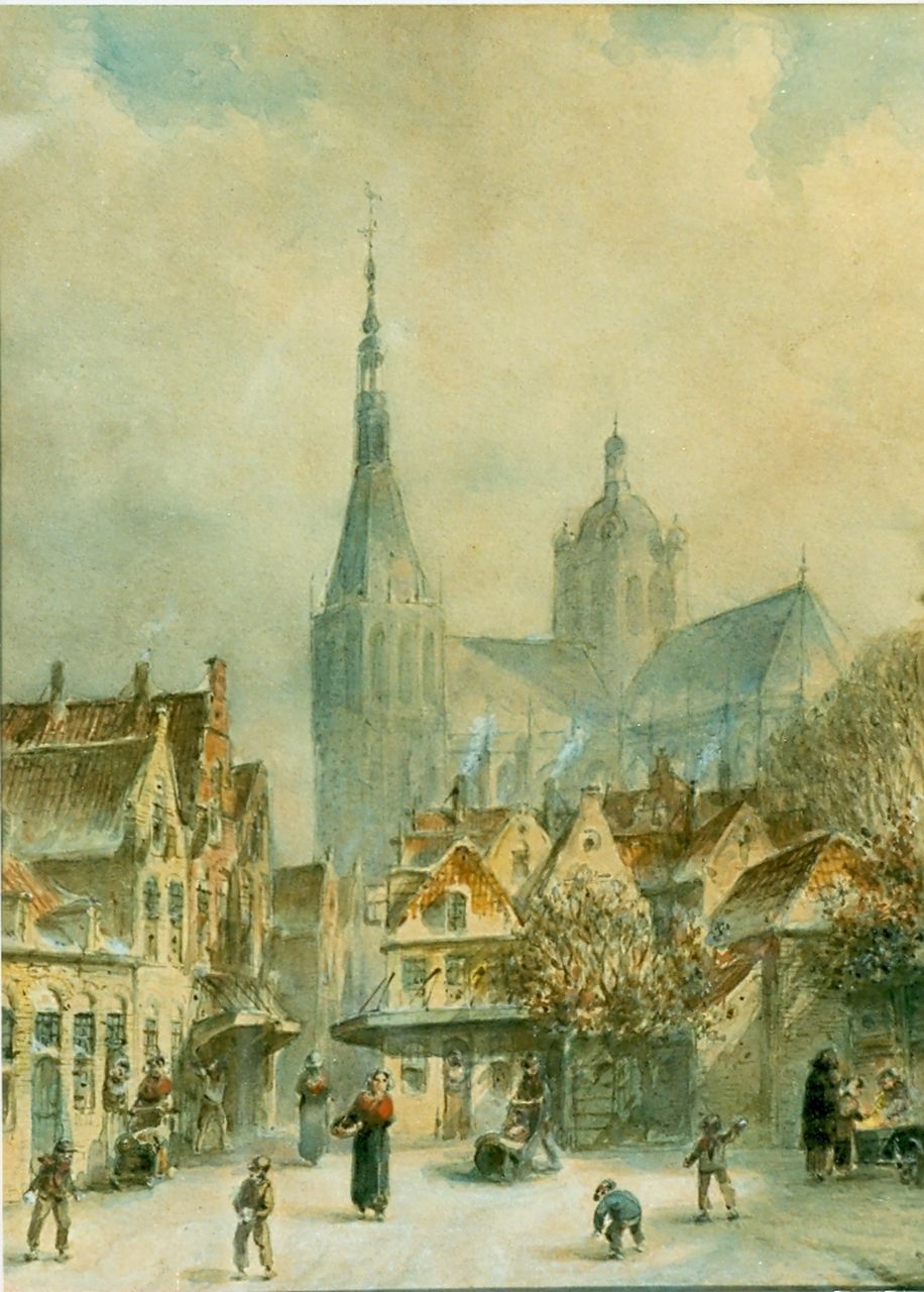Vertin P.G.  | Petrus Gerardus Vertin, A view in a snowy town, watercolour on paper 29.0 x 23.0 cm, signed l.r.