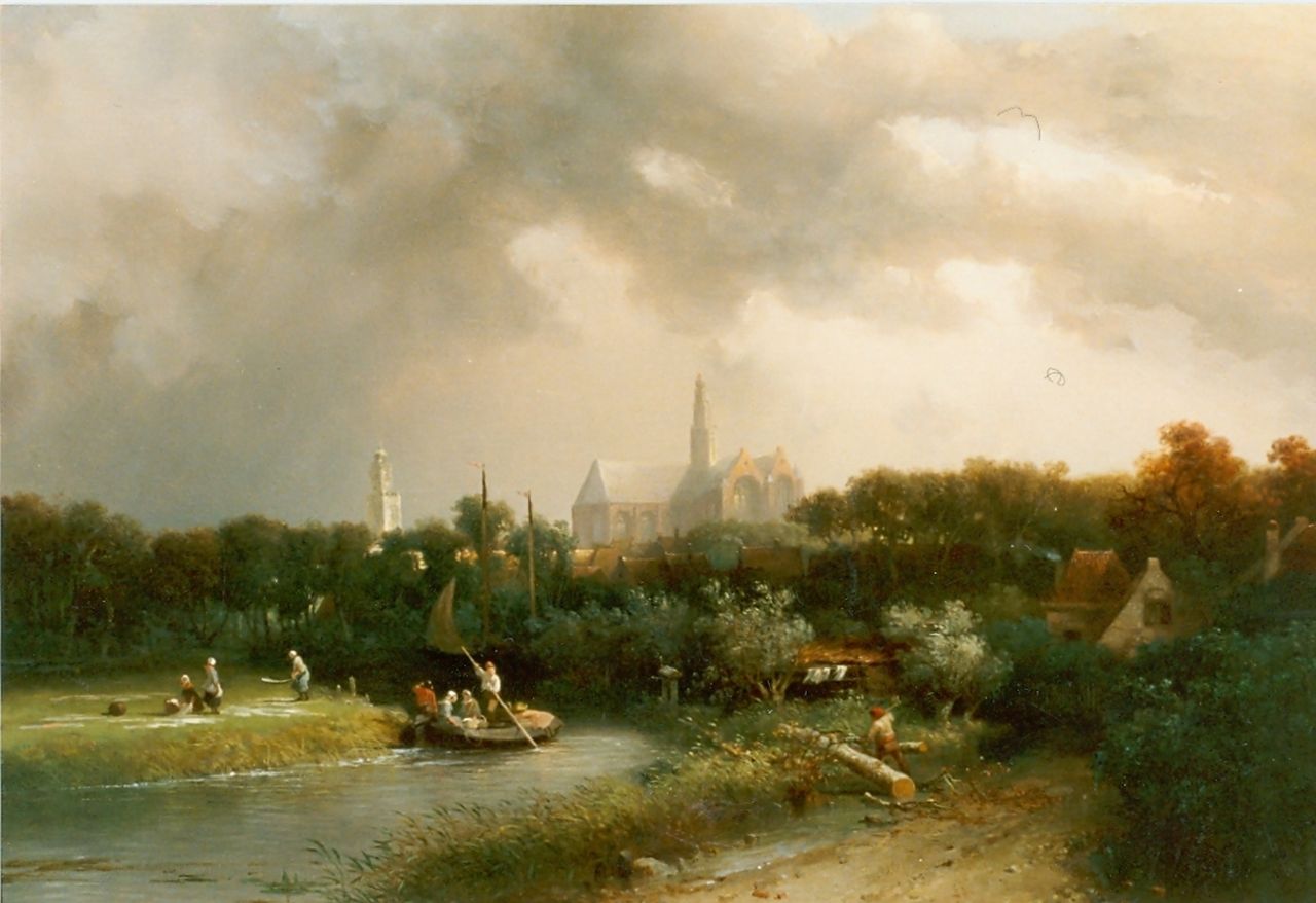 Verveer S.L.  | 'Salomon' Leonardus Verveer, View of the 'Spaarne', Haarlem, oil on canvas 45.5 x 66.5 cm, signed l.r. and dated '55